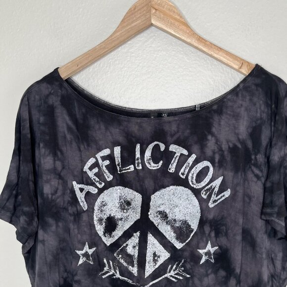 Affliction Black Premium Grunge Free Love Black Tie-Dye Tunic T-Shirt Dress XS - Picture 3 of 8